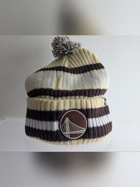 '47 Brand Golden State Warriors "The Town" Pom-Pom Beanie Hat in Cream and Brown
